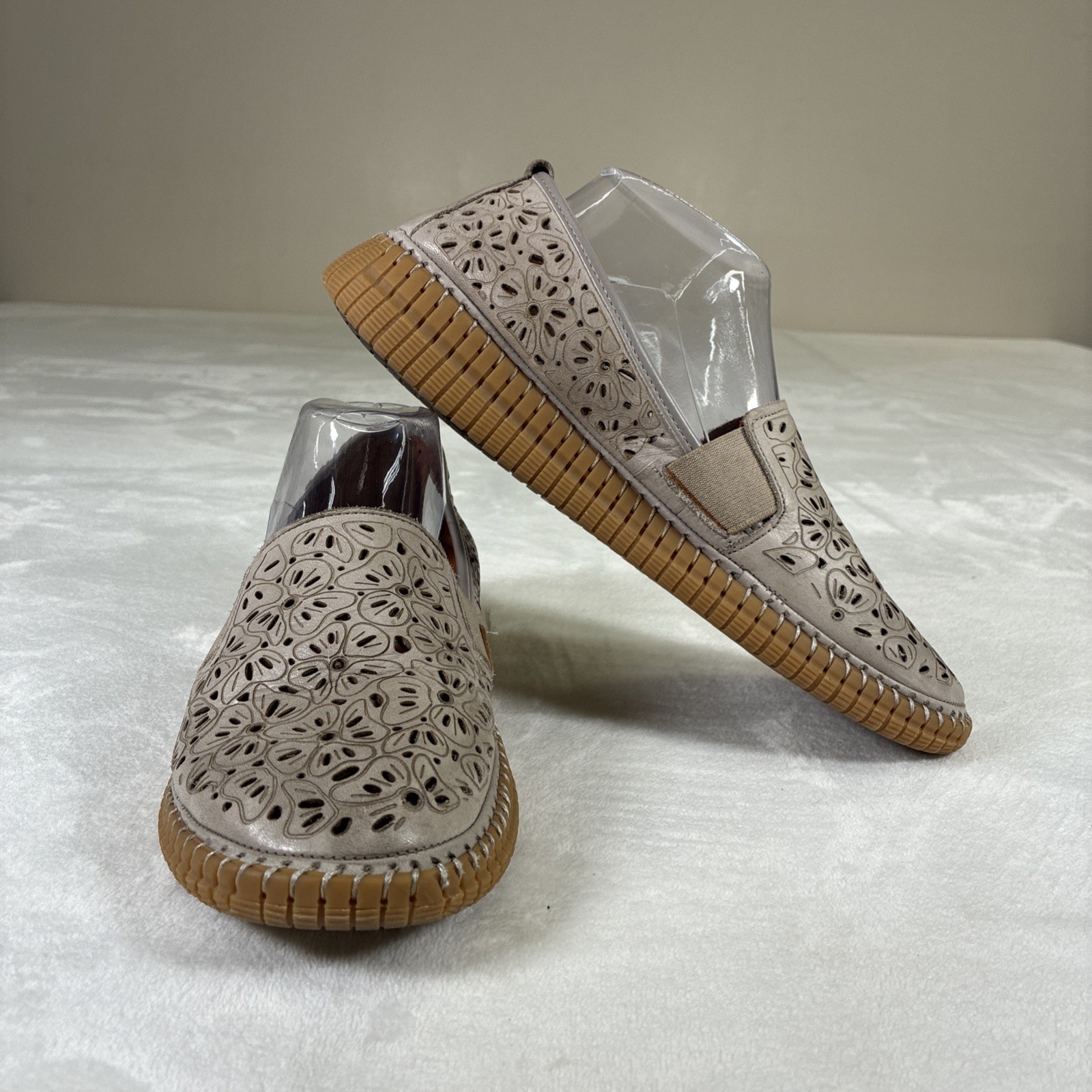 Spring Step Jookin Womens Slip On Shoes Grey Laser Cut Leather 41/ US 9.5-10