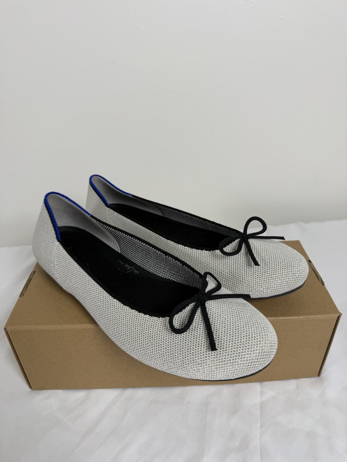 Rothy’s The Ballet Flat Womens 9 Diamond Metallic Silver Round Toe Bow NIB