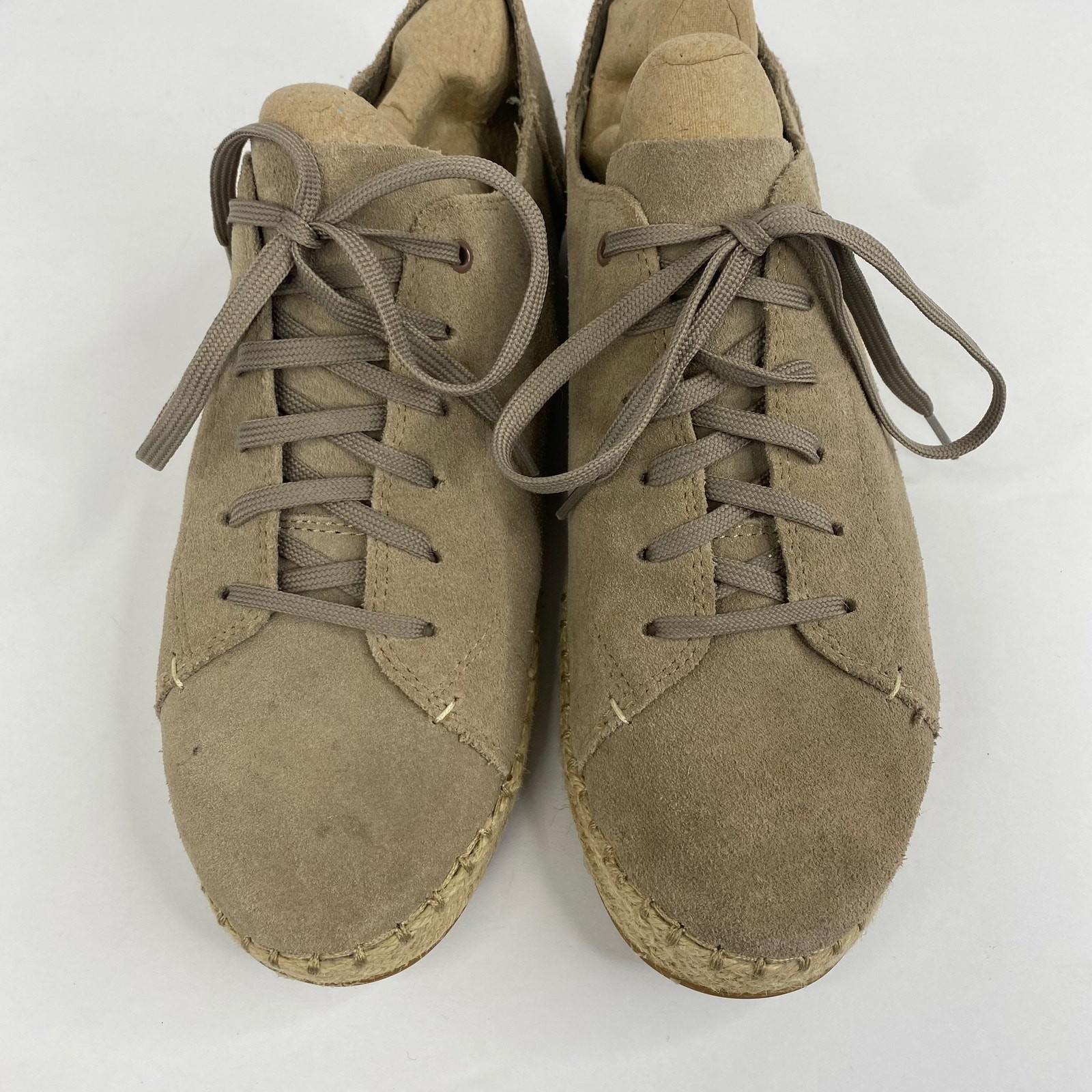 TOMS Lena Desert Taupe/Beige Suede Leather Espadrille Lace Up Womens 8.5 Shoes