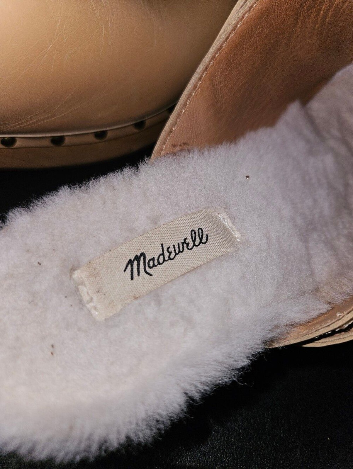 Madewell The Cecily Clog In Shearling Tan Leather Studded Platform Clogs Size 9