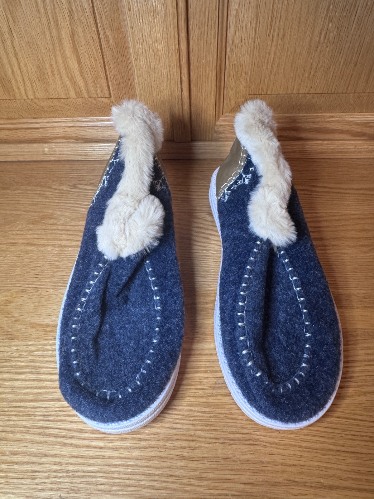 New Women’s Sz 8 1/2 Uk 6.5 Eur 39 Blue Fabric Faux Fur Lined Shoes