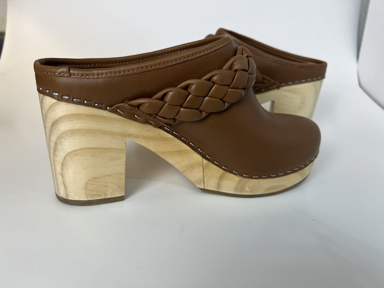Dolce Vita Hila Braided Heel Saddle Leather Brown Mule Clog New Size 8.5