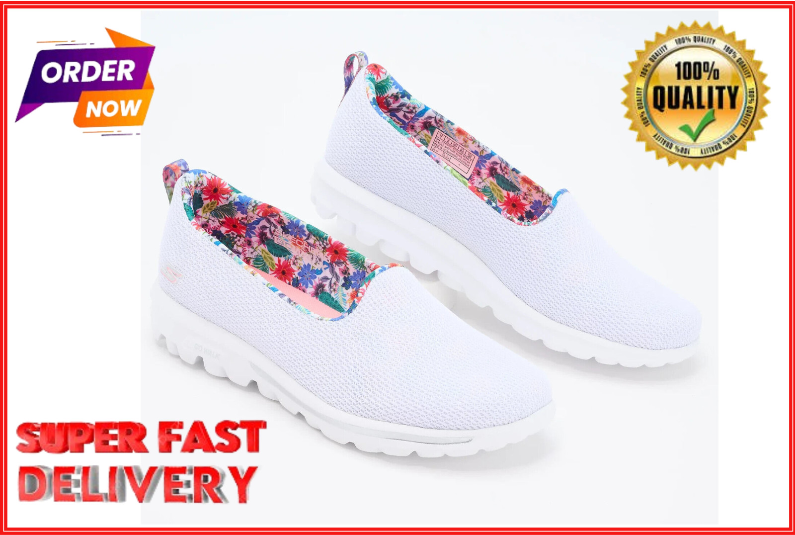 Skechers Slip-Ons Women Size 9 White Multi GOWalk Classic Vegan Washable –336–