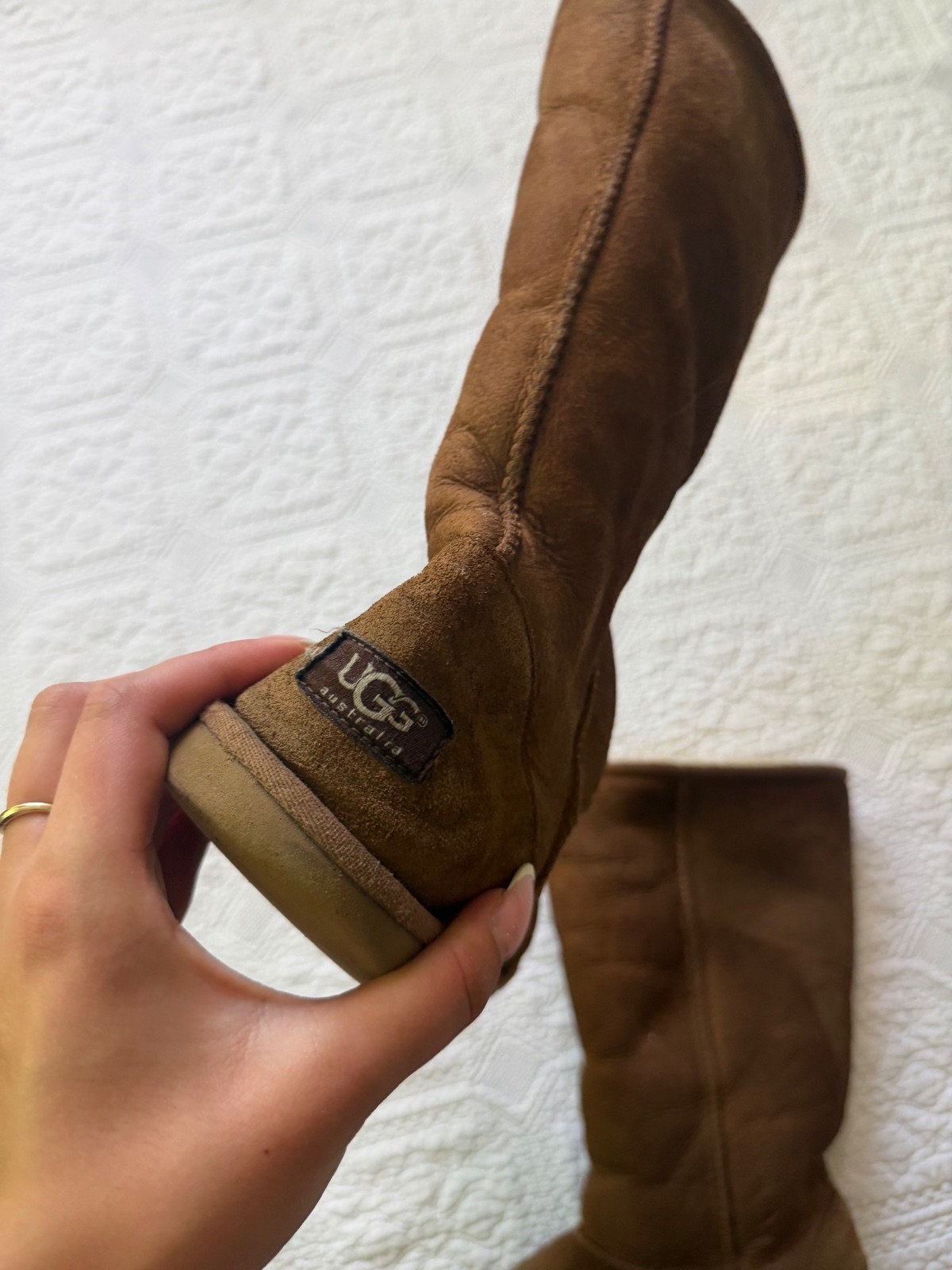 UGG Classic Mid-Calf Brown Suede Boots with Plush Lining, W8