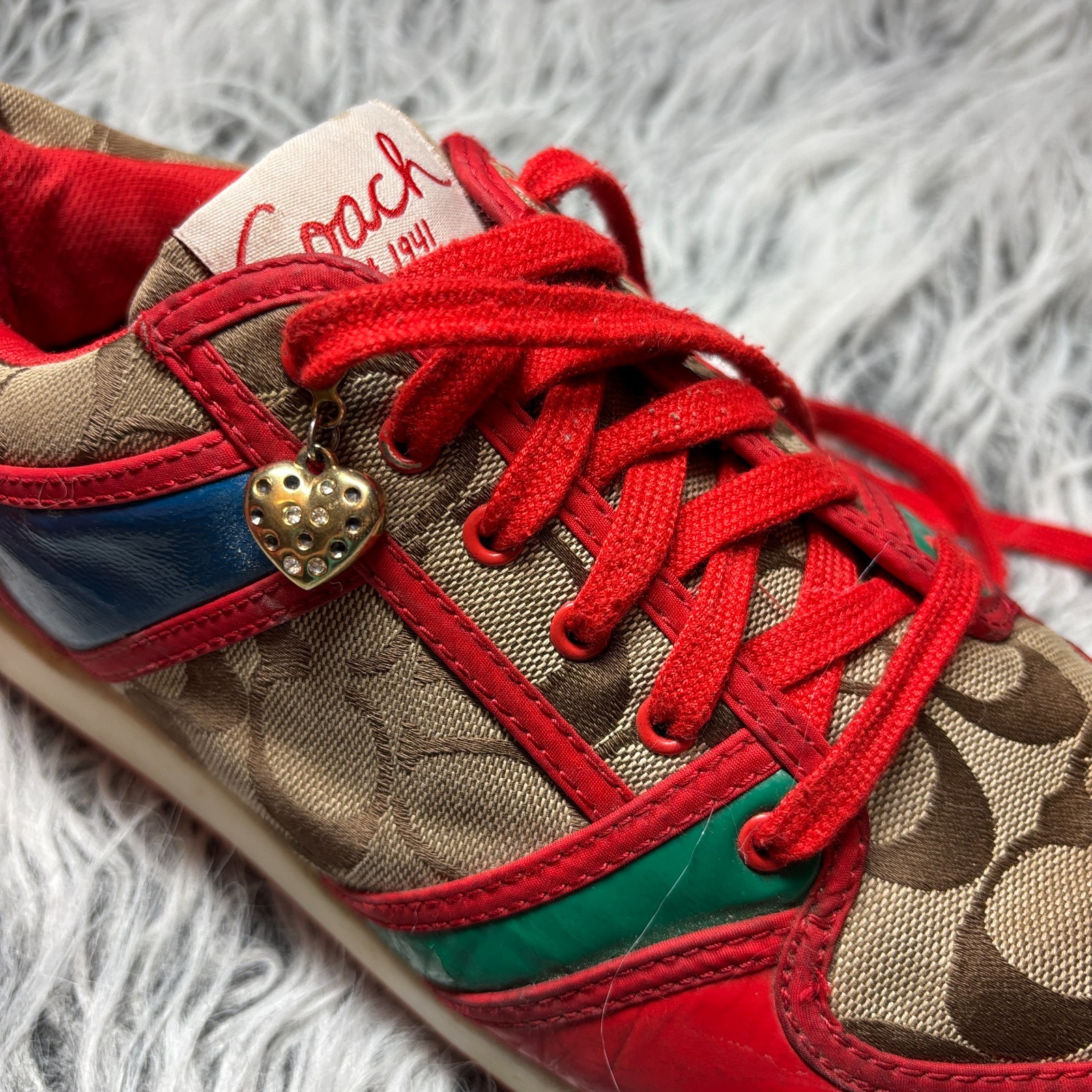 VTG Coach Canvas Leather Sneakers Red Monogram Signature Colorblock US Sz 9.5