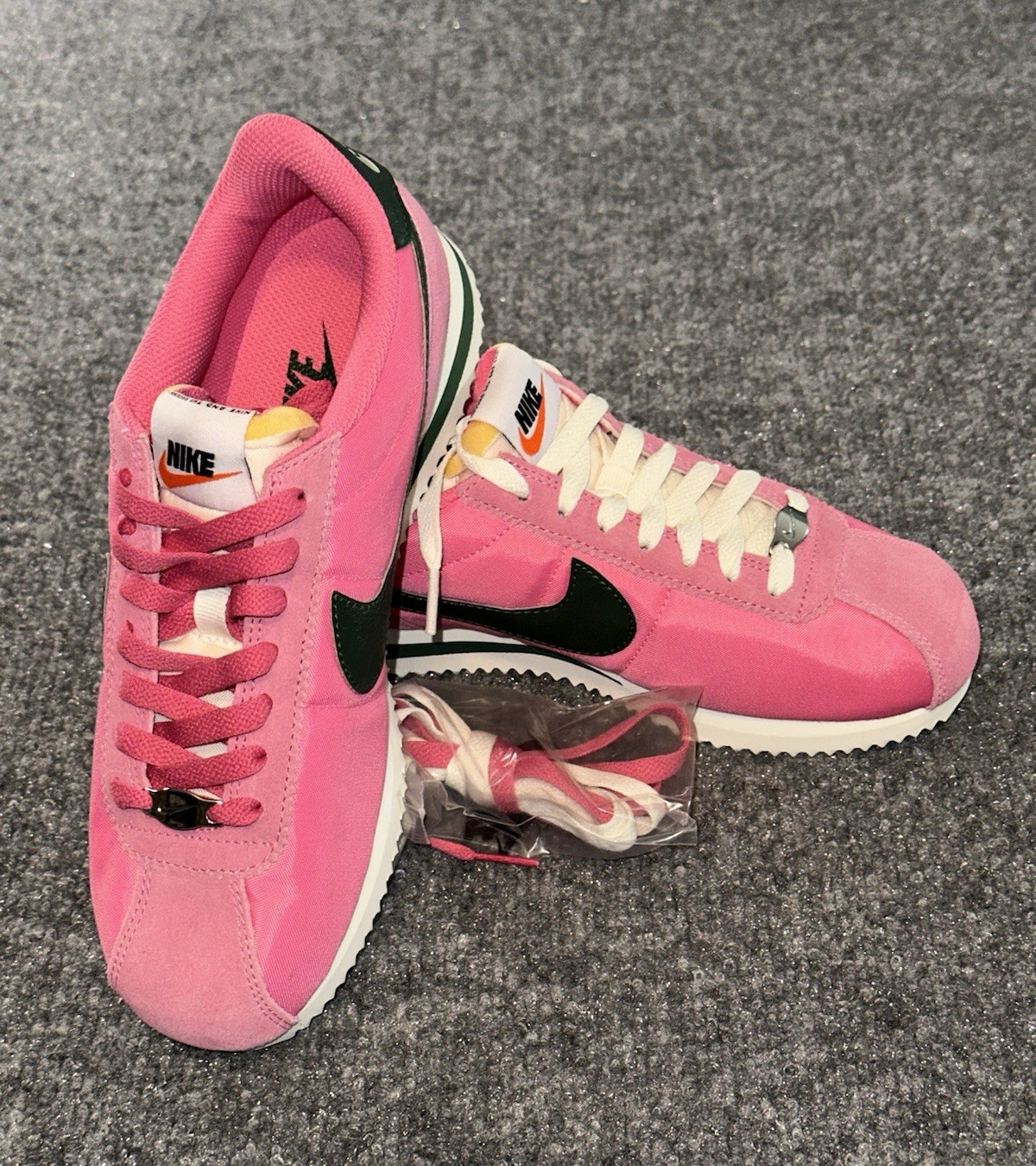Nike Cortez Pink/Black/White Low Top Lace Up Womens Sneaker w/ Extra Laces