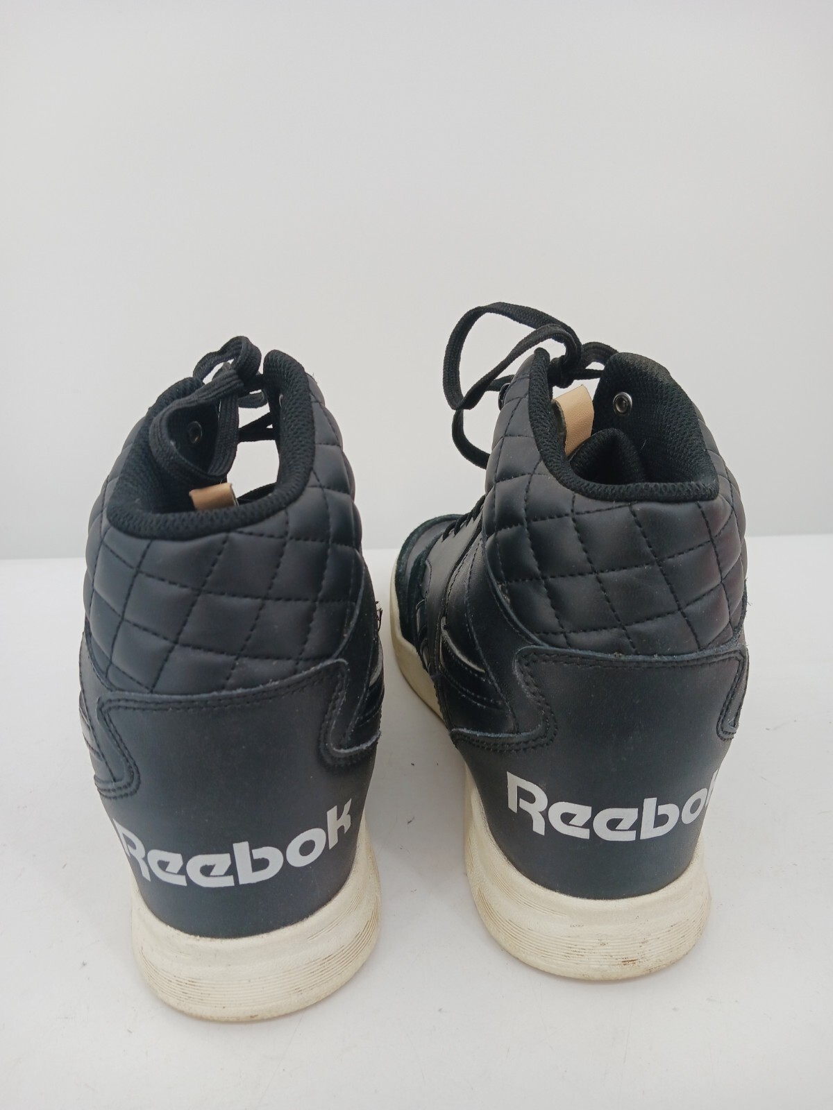 Reebok Womens Black High-Top Sneakers Size 9.5 Leather Quilted Casual Work