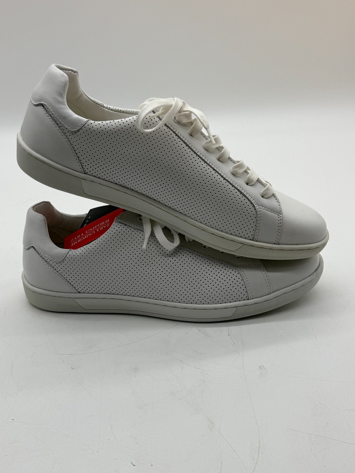 Zara Man White Perforated Leather Low Top Sneakers Size 11 EU 44 NWT Uniforme