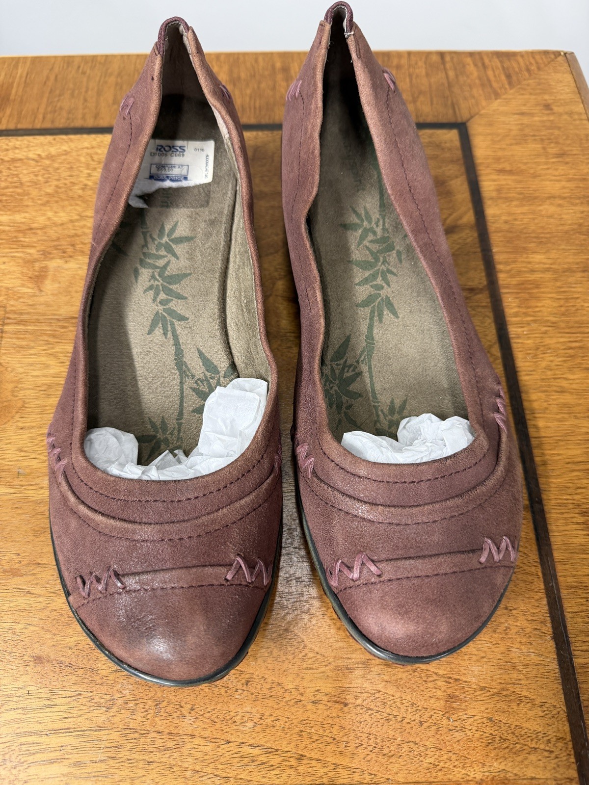 Women’s 9 Burgundy Nubuck Flats Low Wedge Boho Mom Comfort Bohemian Retro 90s
