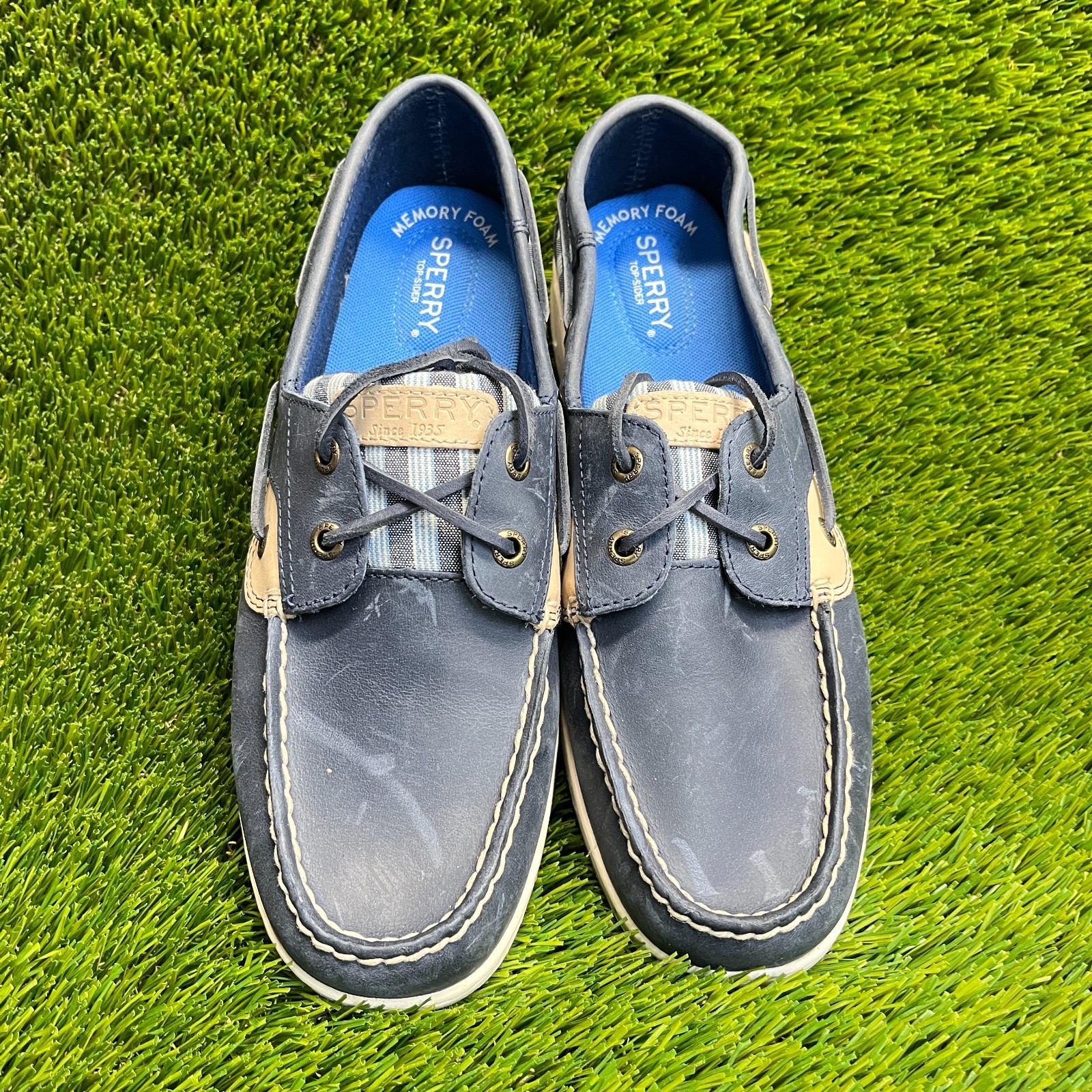 Sperry Bluefish Womens Size 9.5 Blue White Walking Comfort Stripe Boat Shoes