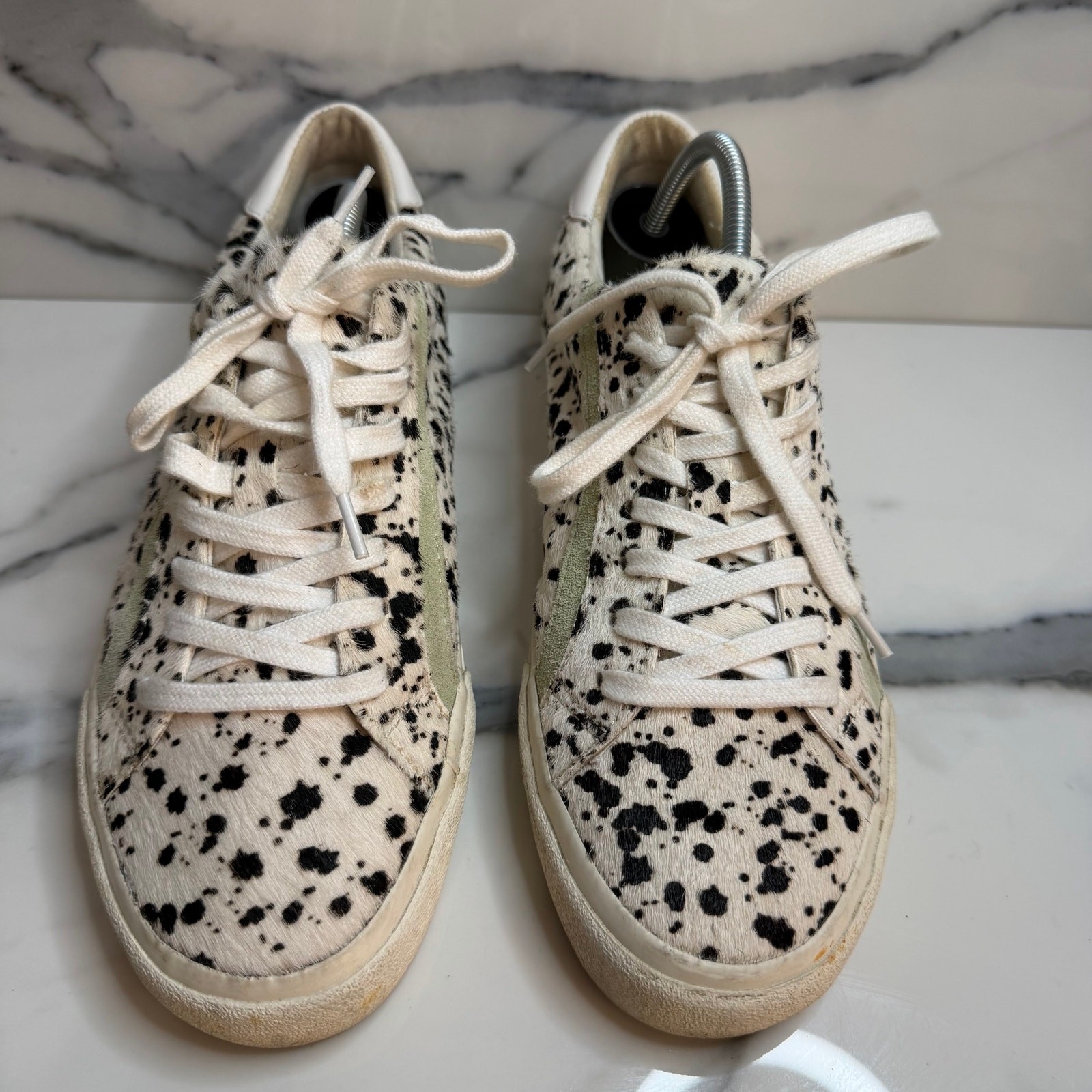 Madewell Women’s Calf Hair Green Accent Sidewalk Sneaker Sz 9 Spotted Low Top