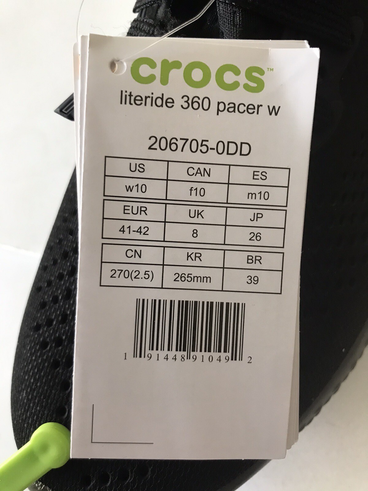 WOMEN’S CROCS BLACK/SLATE GREY LITERIDE 360 PACER SNEAKERS SHOES SIZE 10 NWT