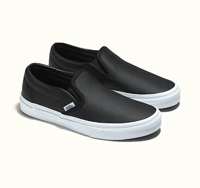 Vans Classic Slip-On Black Perforated Leather Shoes Sz M 5 / W 6.5