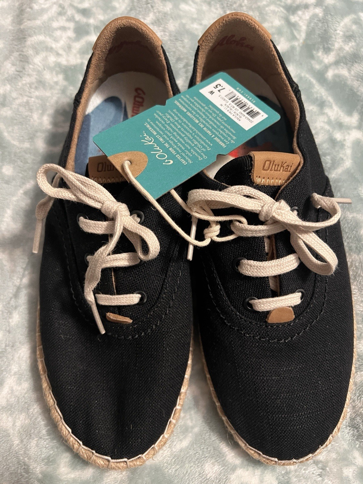 BRAND NEW OluKai Kaula Paa Li Linen Espadrille Black W Size 7.5