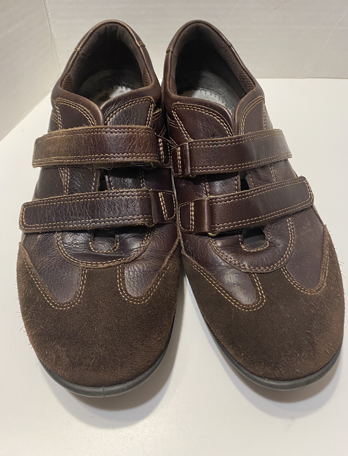 Ecco Womens Sz 7.5 Brown Leather Suede Two Strap Casual Sneaker