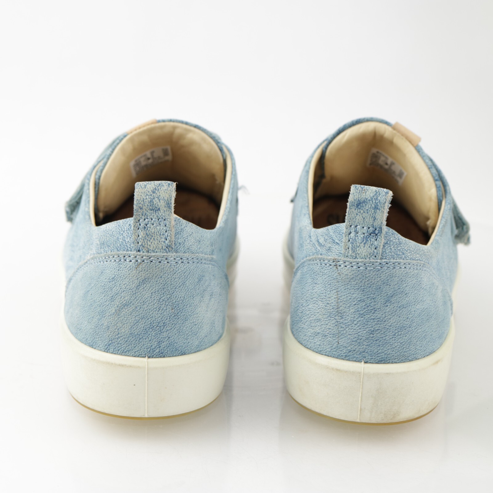 Ecco Womens Soft 8 Sneakers Size 8 Blue Leather Denim Triple Strap Comfort Shoes