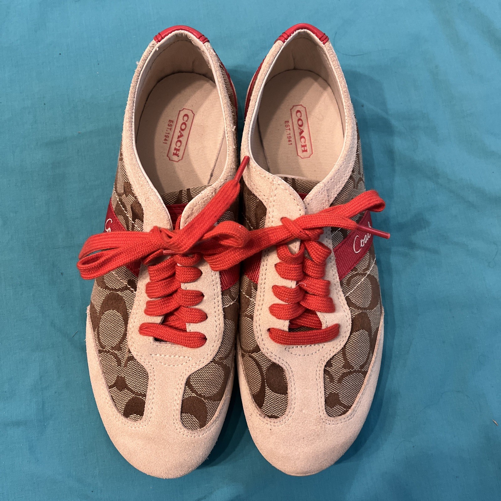 Coach Signature Logo BAYLEE Sneakers Size 9 Suede Leather Canvas Good Cond.