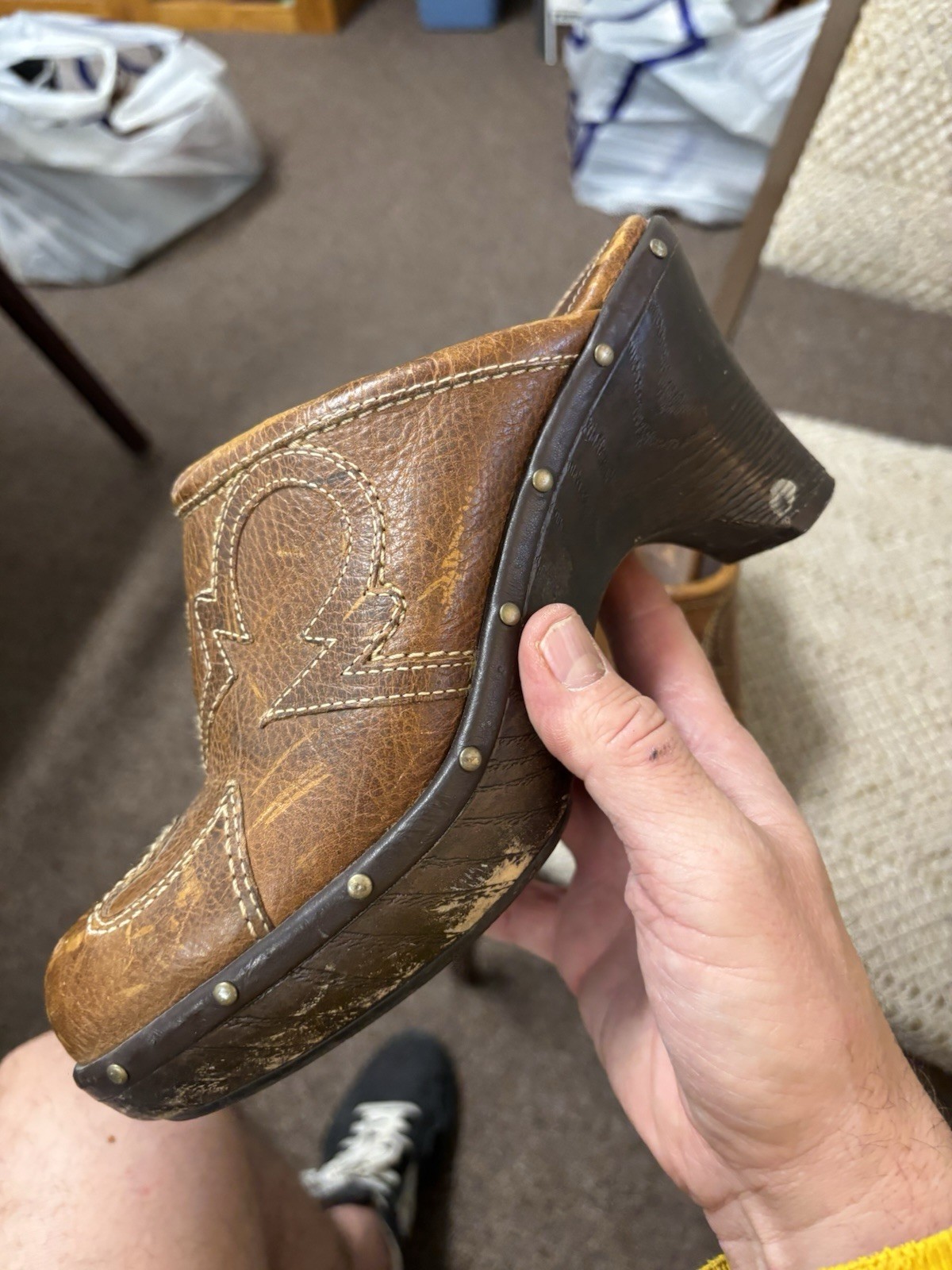 Sonora Western Clogs Brown Leather Mule Cowboy Vintage Bohemian Shoes 7.5 M
