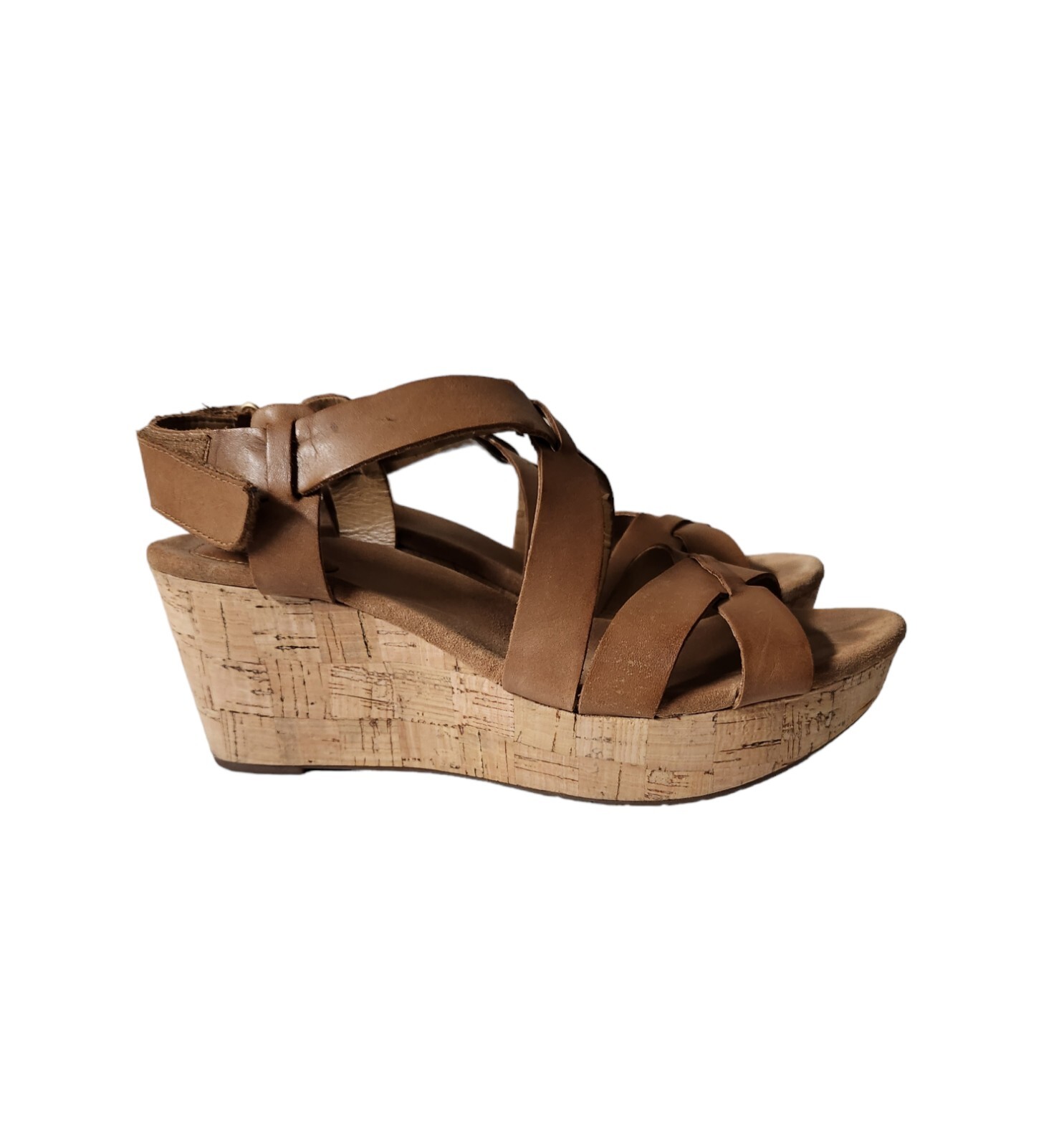 Clarks Artisan 63996 Women’s Tan Leather Shoes Strappy Wedge Heel Sandals Sz-11