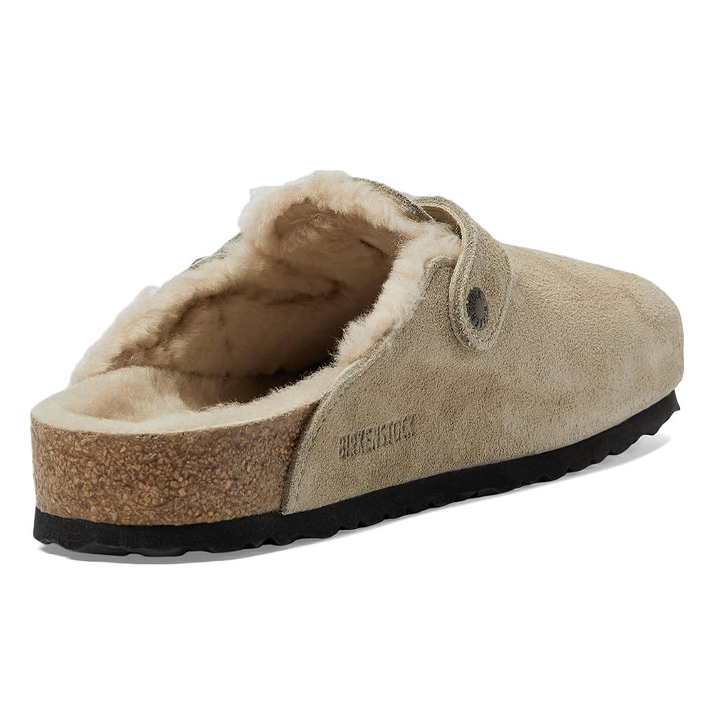Birkenstock Boston Taupe Suede Shearling Footbed Lining Clog Women’s Shoes