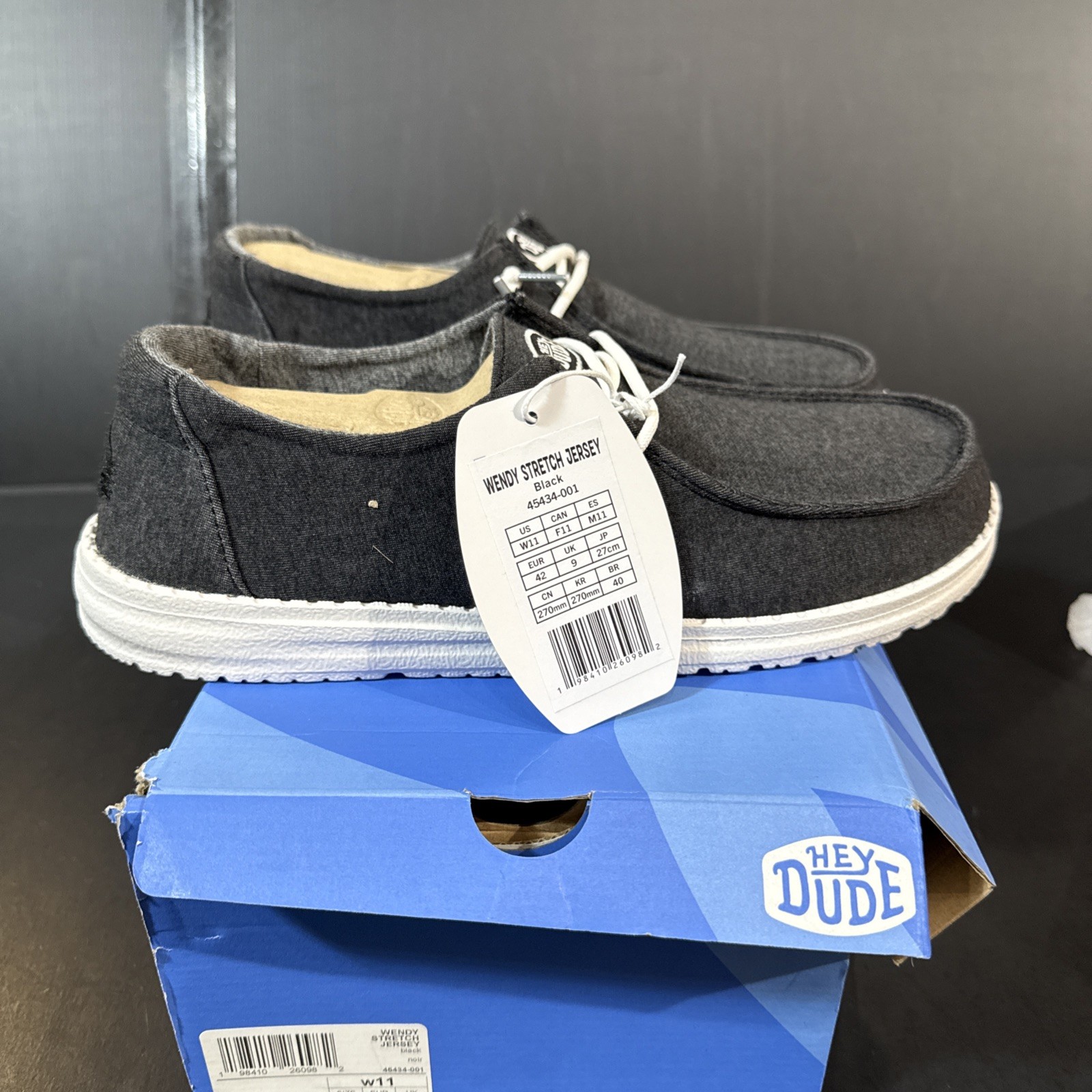 Hey Dude Woman’s Wally Stretch Jersey Slip On Black Size 11 NIB