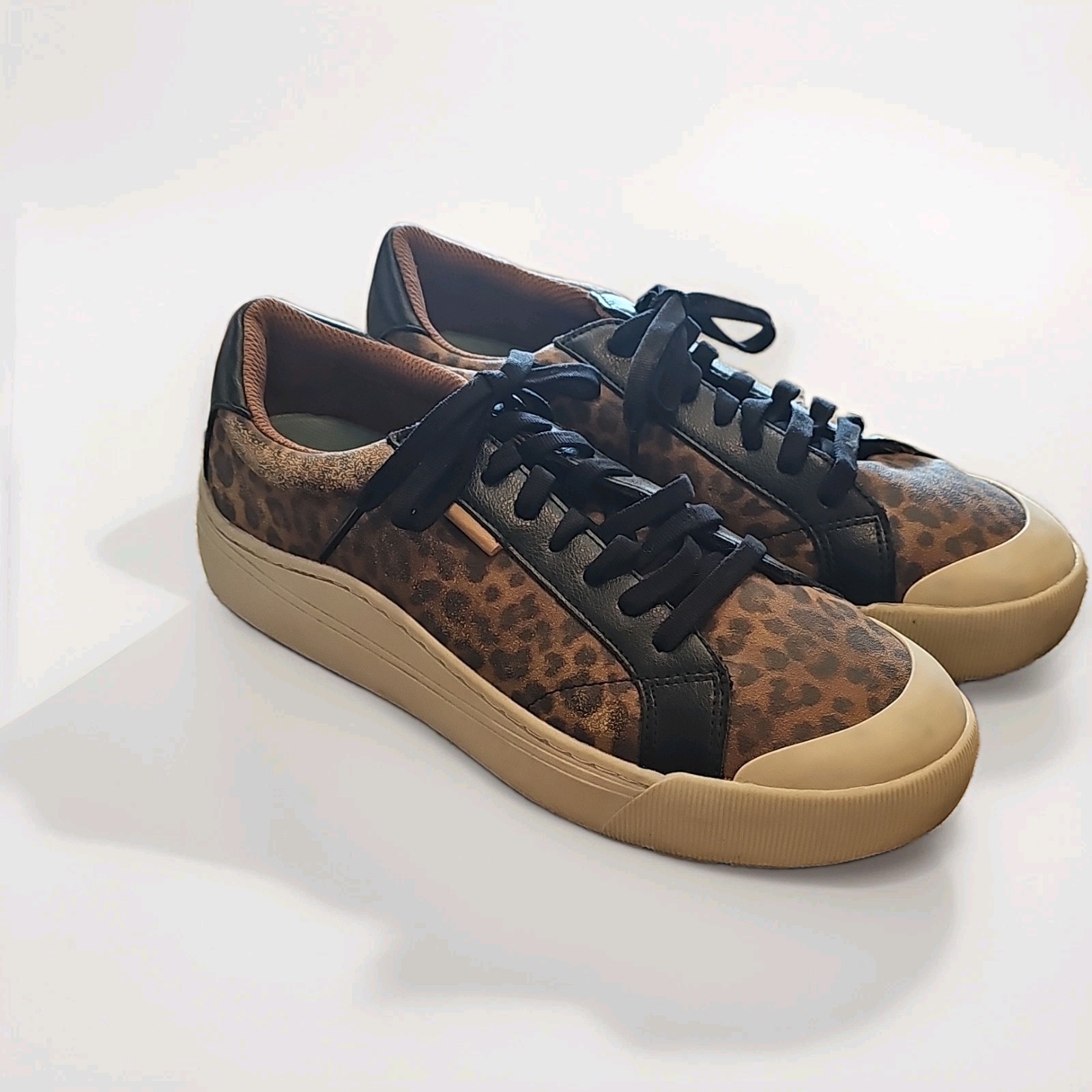 NEW Dr Scholls Time Off Brown Black Leopard Shoes Womens 6 Cheetah Platform Lace