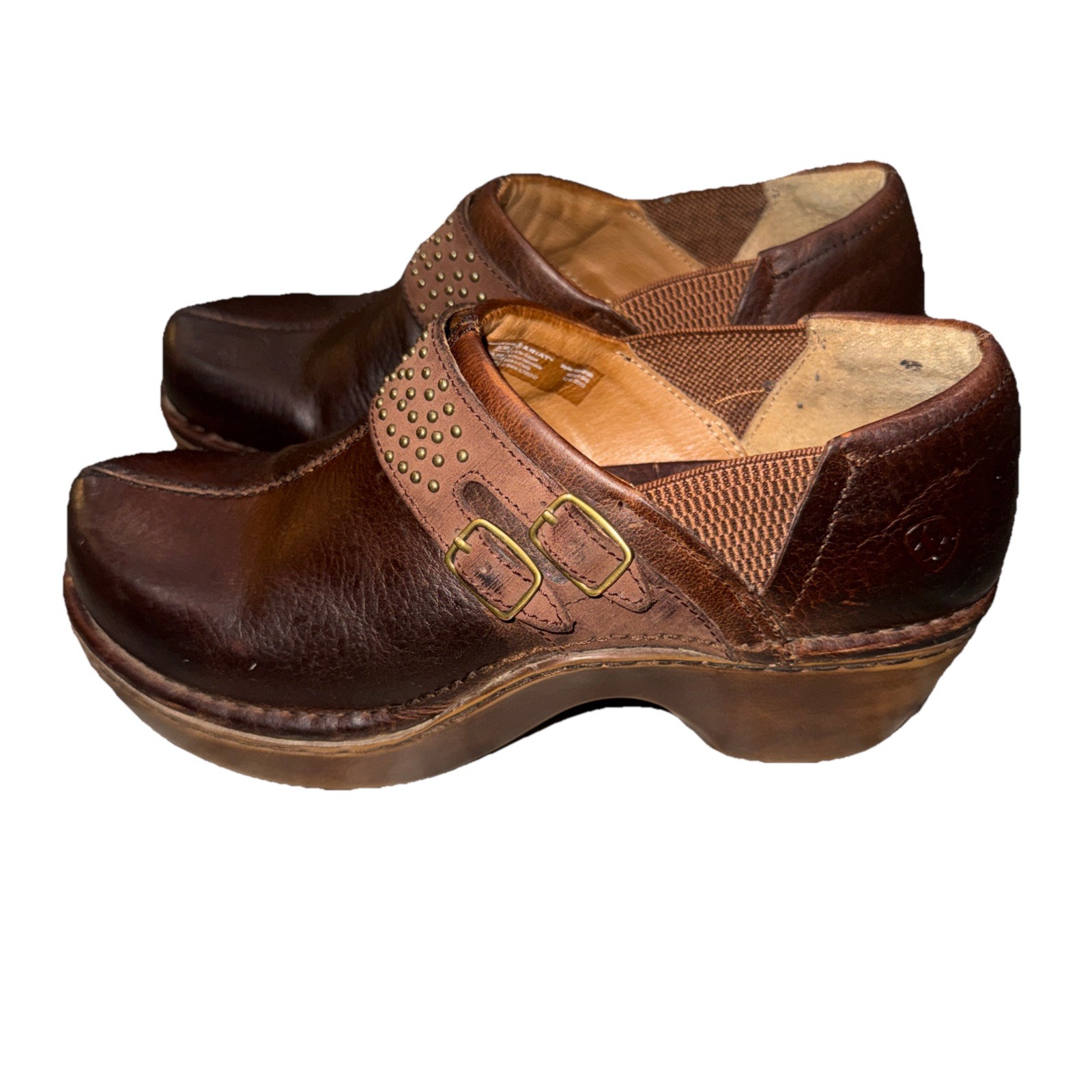 Ariat Clogs Shoes Women’s Size 8 B Brown Leather Slip On Studded Strap Western