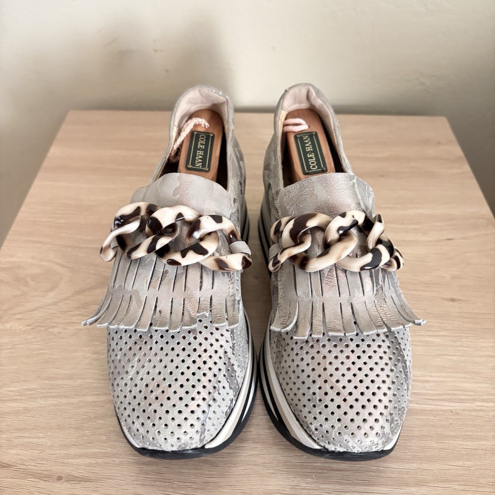 Softwaves Cadie Platform Metallic Kaki Slip-on Wedge Loafer Women’s Size 35 1/2