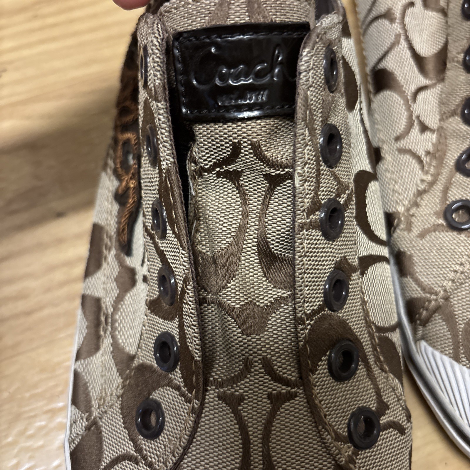 Coach Keeley Khaki Signature C Logo Sneakers Slip On Shoes Embroidered Women 8.5