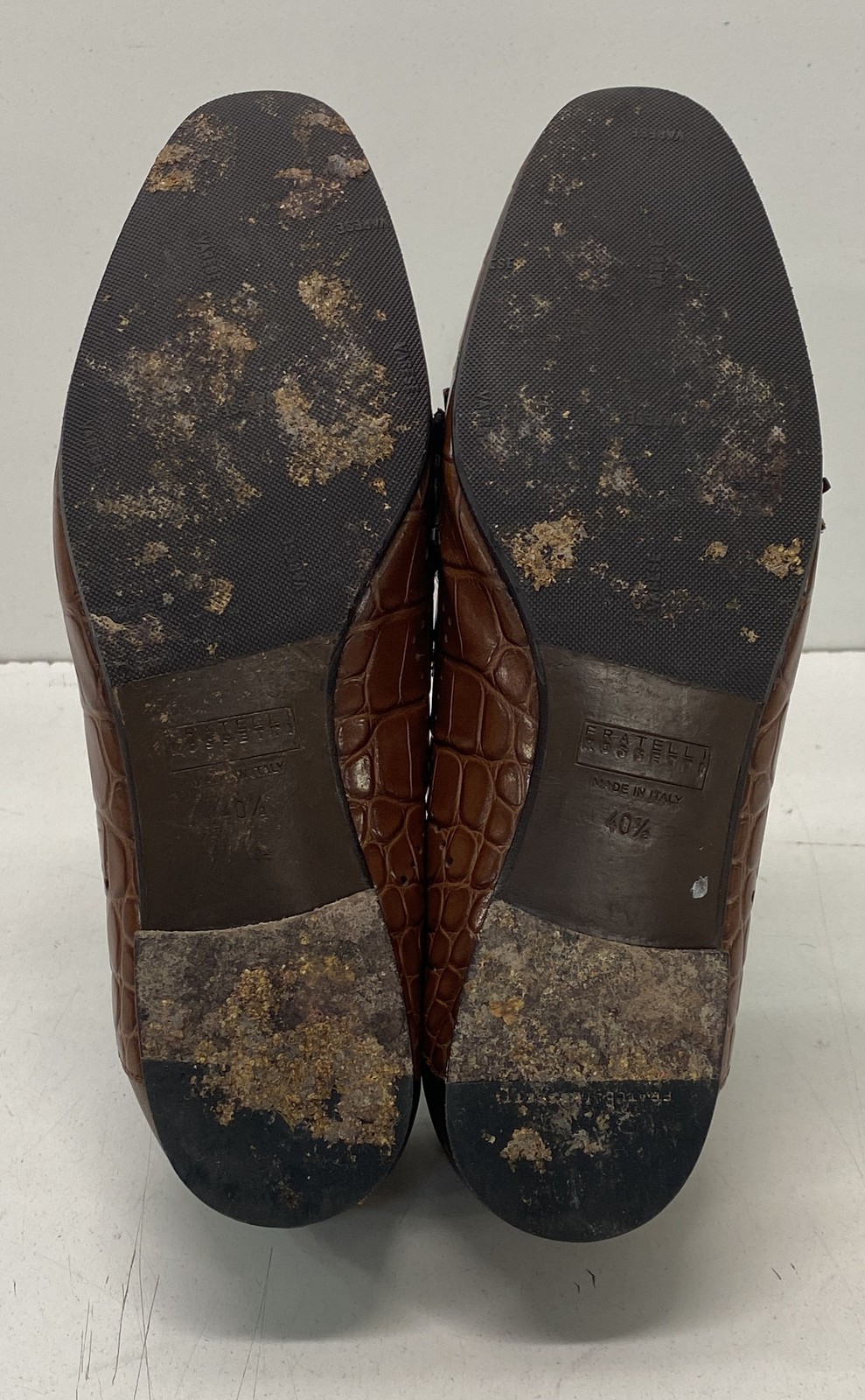 Fratelli Rossetti Brown Croc Embossed Pony Hair Kiltie Loafers Italy Size 40.5
