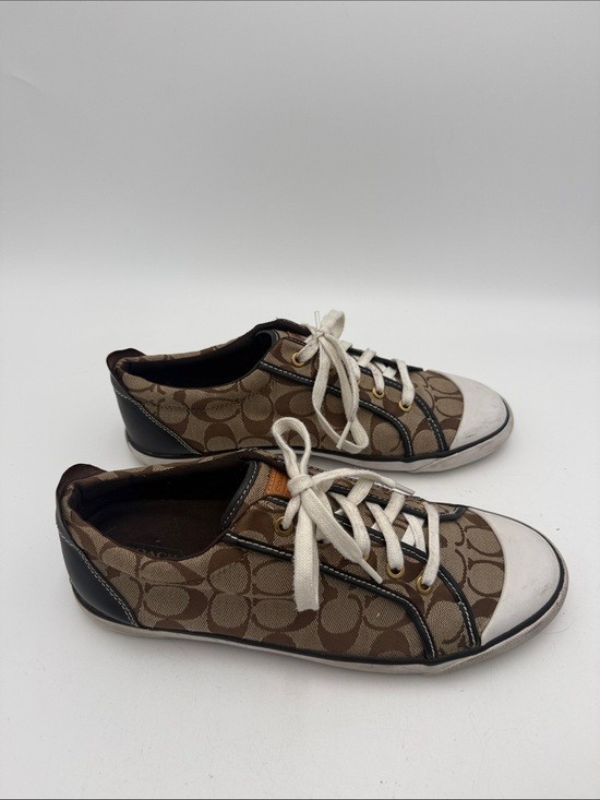 Coach Tan/Brown Signature Canvas Lace-Up Sneakers women 12 casual Y2K vacation