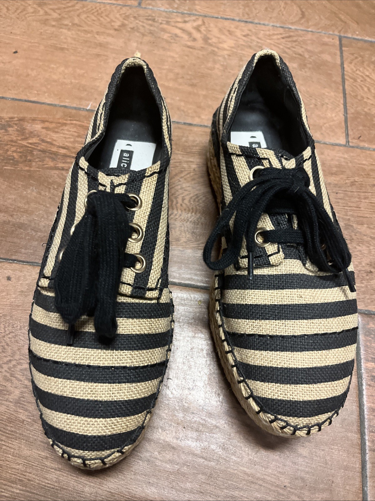 Woman’s Alice + Olivia Rory Espadrille Shoes Striped Lace Up Platform Shoes 9.5