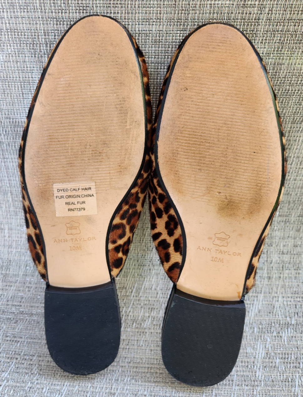 ANN TAYLOR CLOGS, Dyed Leopard Calf Hair Mules, Women’s 10 Medium