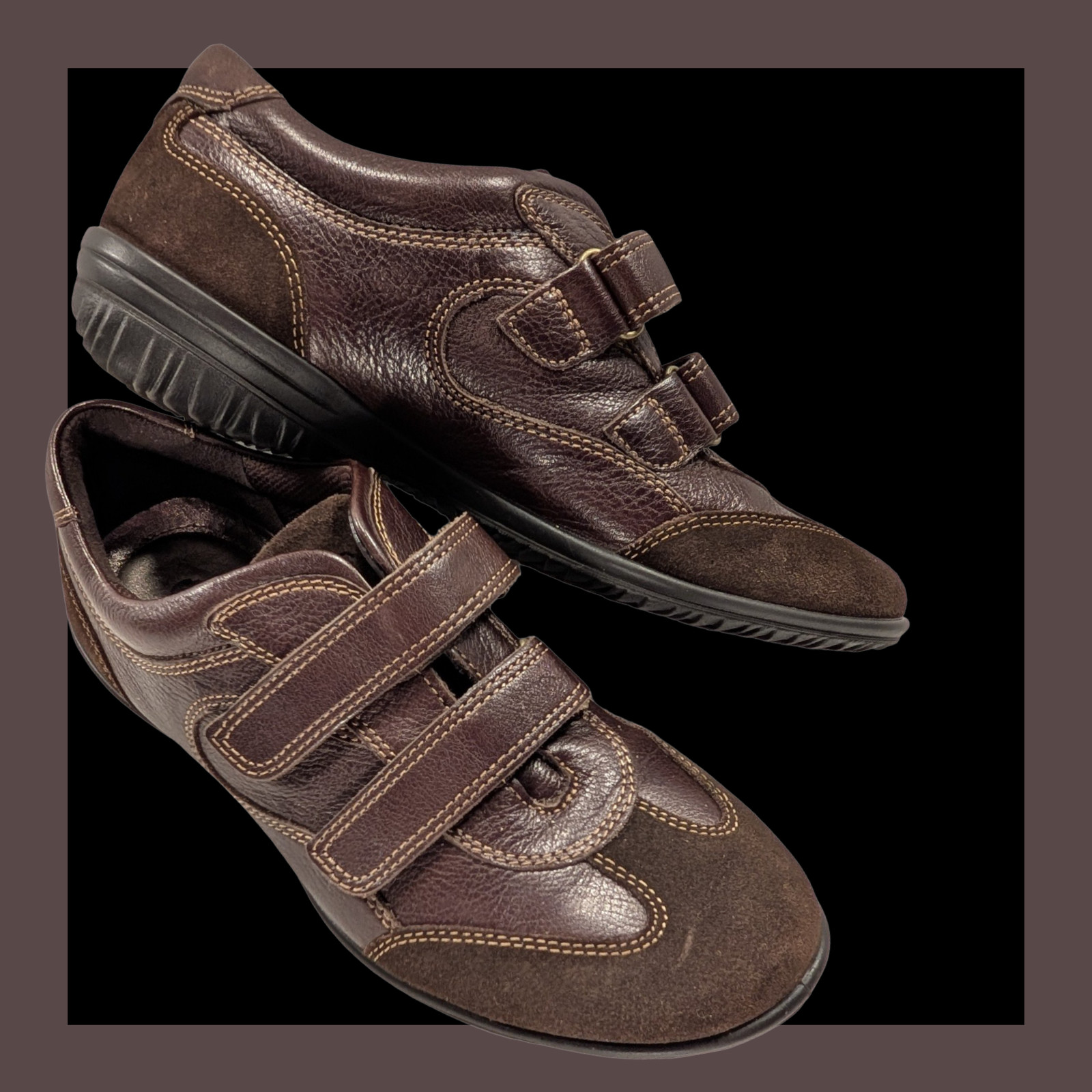 ECCO Brown LEATHER & SUEDE 2-Strap Sneaker WOMEN’S SHOES Comfort SIZE 36 / 5-5.5
