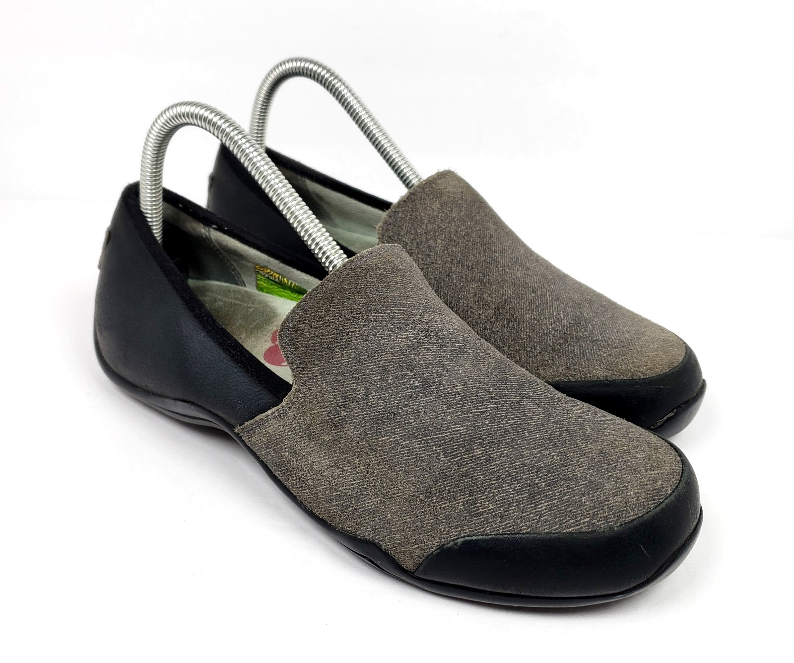 Ahnu Penny Pro Womens Size 8.5 Gray Black Suede Leather Slip On Loafer Shoes