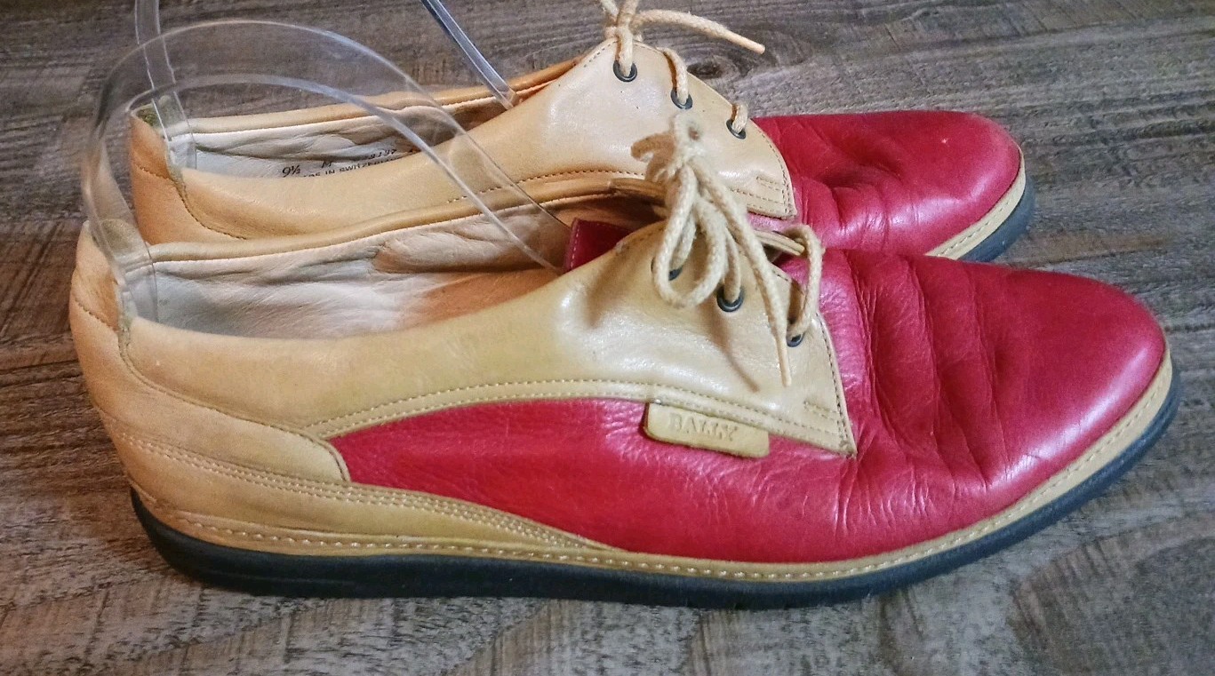 Women’s Vintage BALLY Red & Brown Leather Lace-Up Shoes Size 9.5