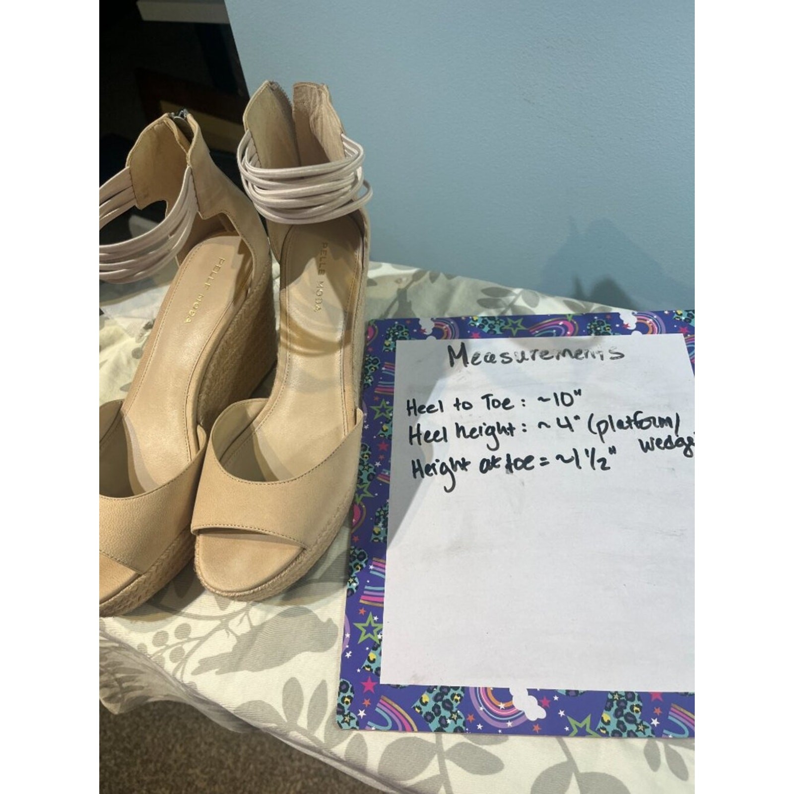 Summer dressy Nude Espadrille Platform Wedge Sandals Elastic Ankle Strap Sz 9.5