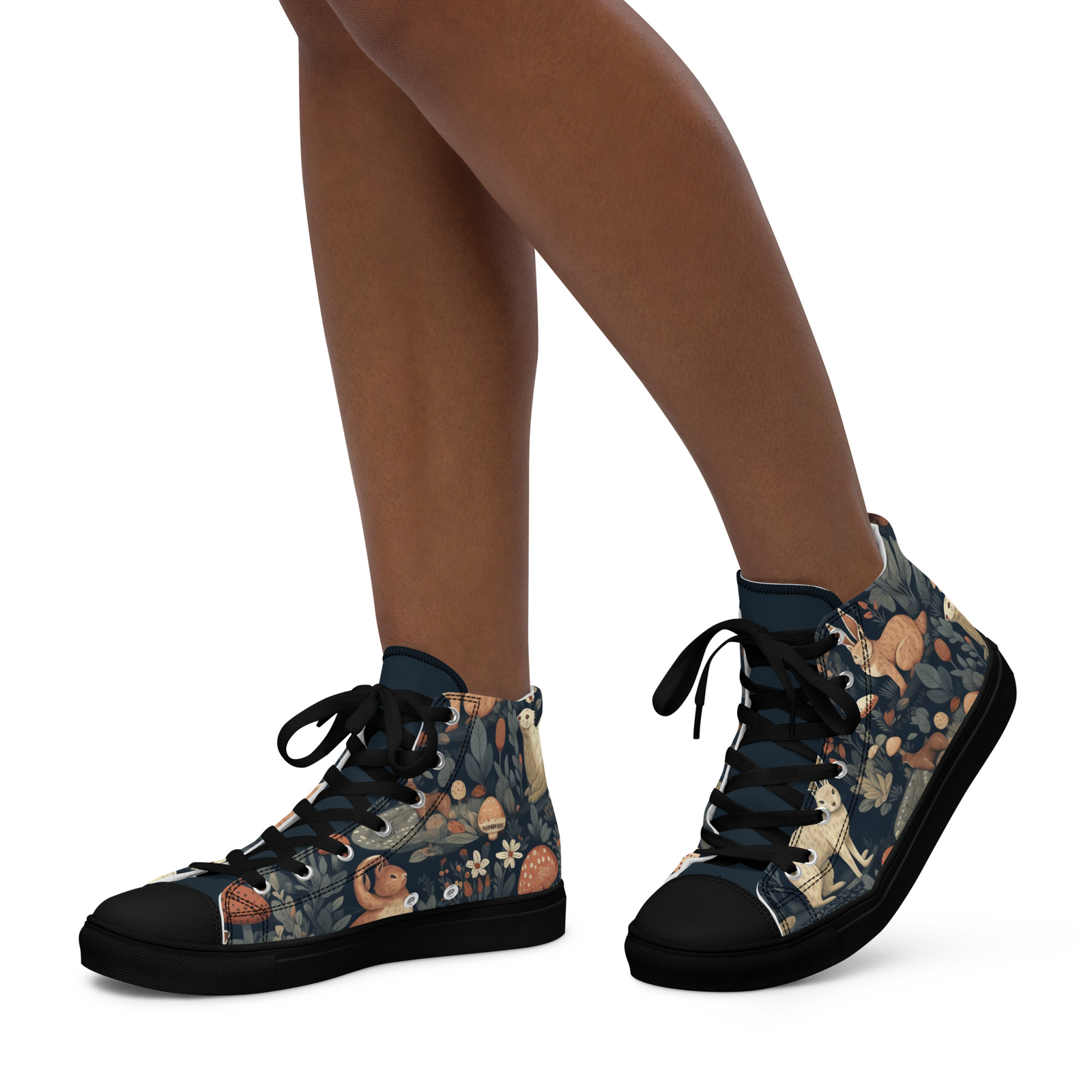 Cute Cottagecore Inspired Animals in Forest Women’s high top canvas shoes