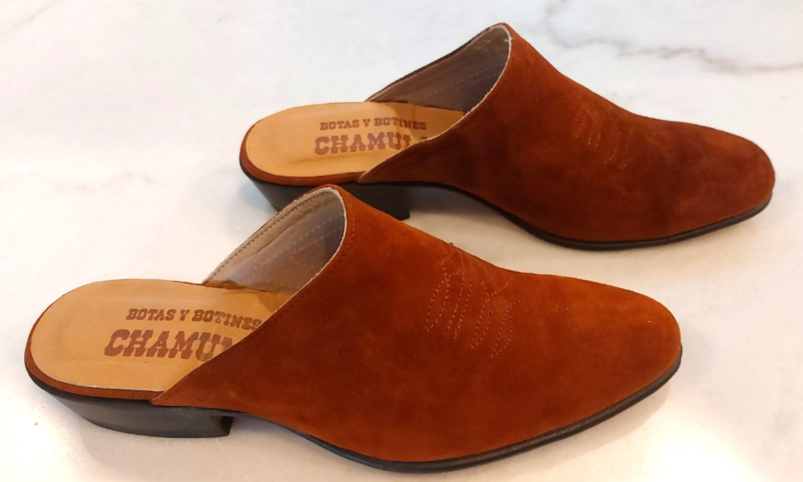 Chamula Brown Leather Mule Boots Women Size 6.5 Preowned Mexico 24.5