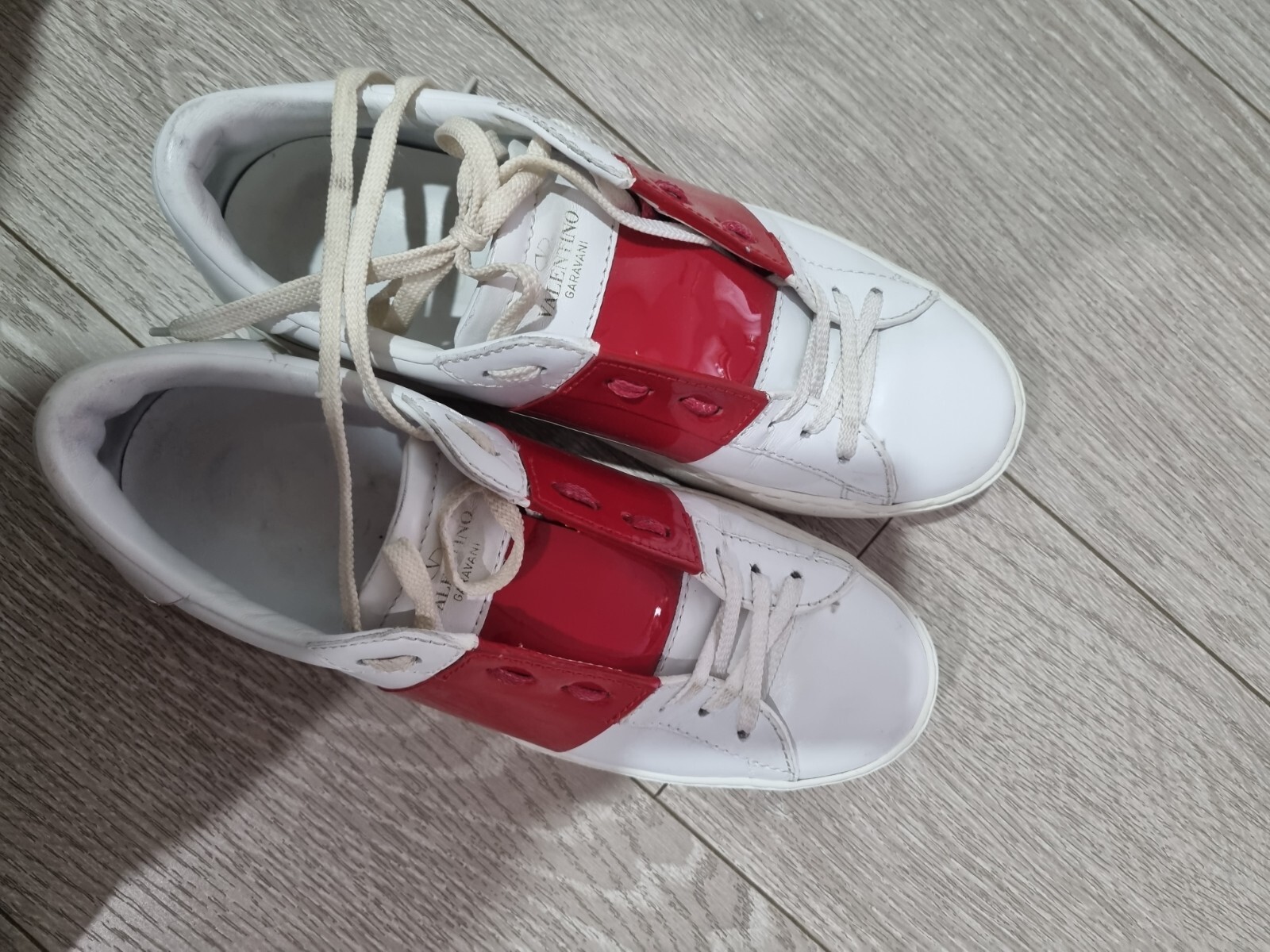 Valentino Women’s White Sneakers Size 38 – Red Stripe, Authentic Luxury Designer