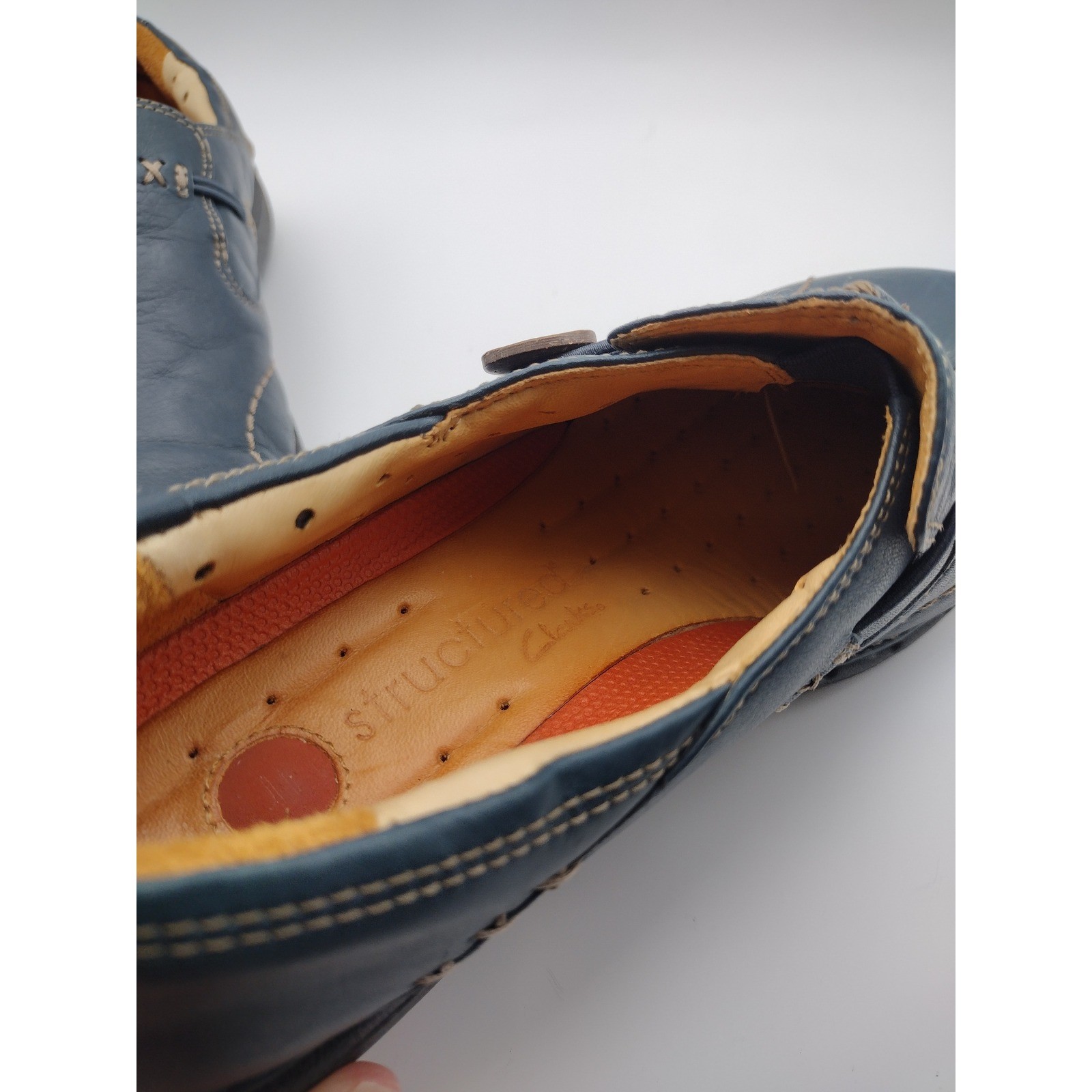 Clarks Unstructured Un.Loop Navy Blue Leather Slip On Loafers Womens 6.5 M 35074