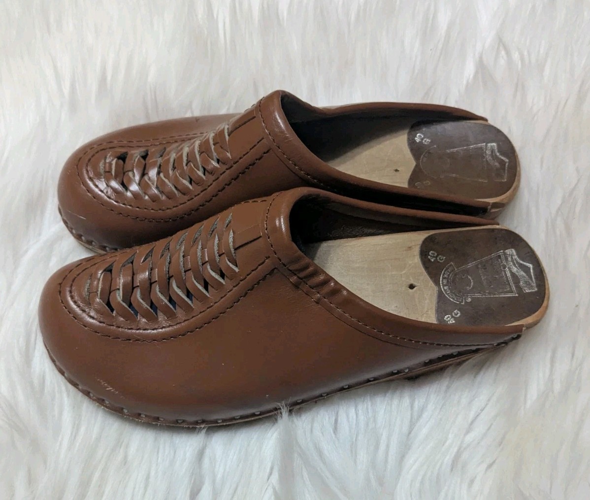Bastad Troentorp Vtg Wright Shoes 39, 40, 8.5, 9 Braided Leather Clogs Swedish