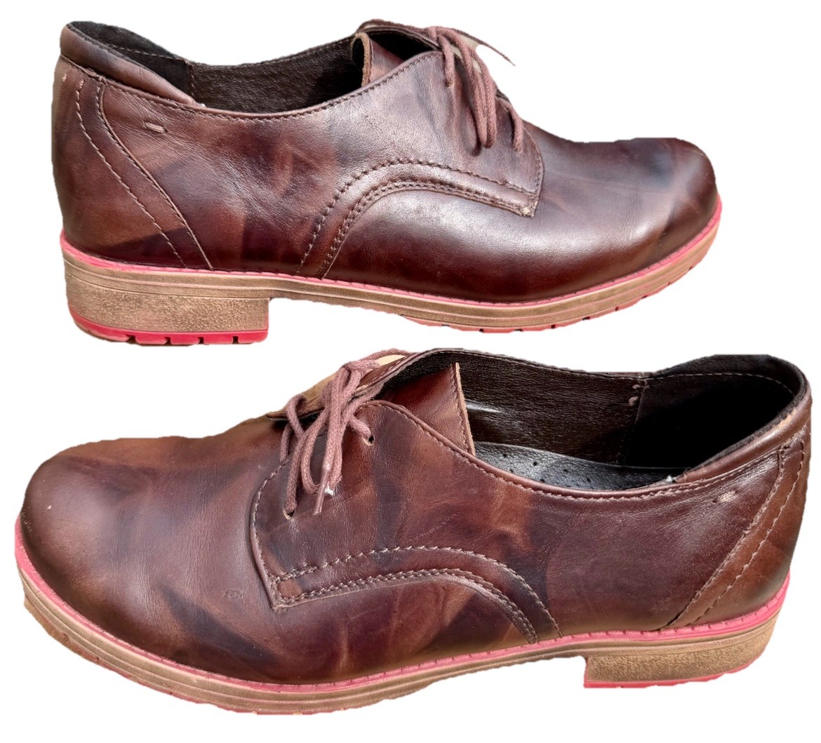 V Italia Gina 2 Oxford Shoes 38 7.5 Brown Bordeaux Leather Comfort Saddle Style