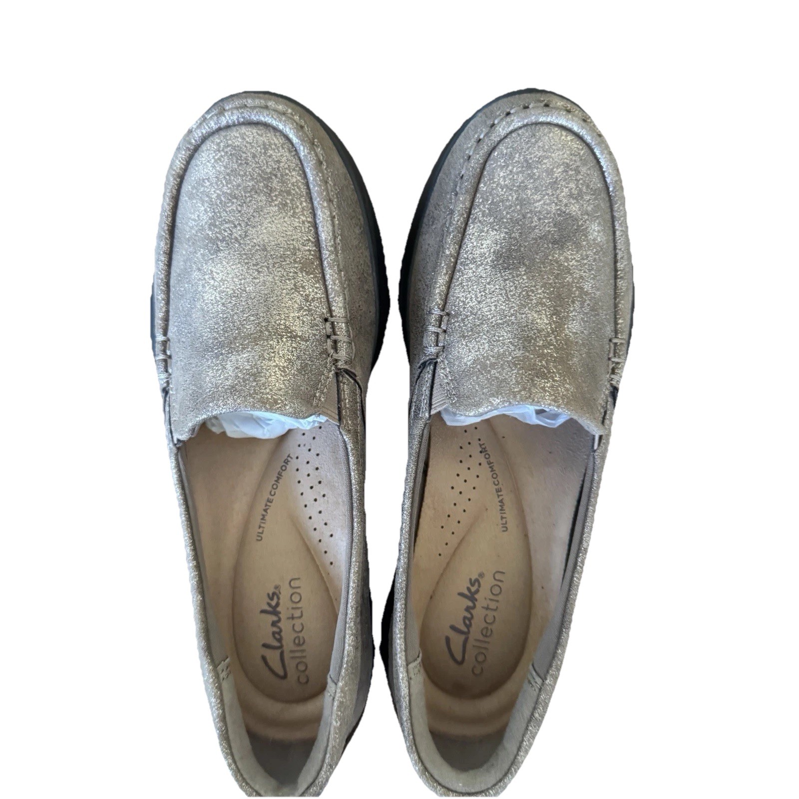 Clark’s Collection Women’s Bronze Metallic Sparkle Slip On Comfort Shoes Size 6