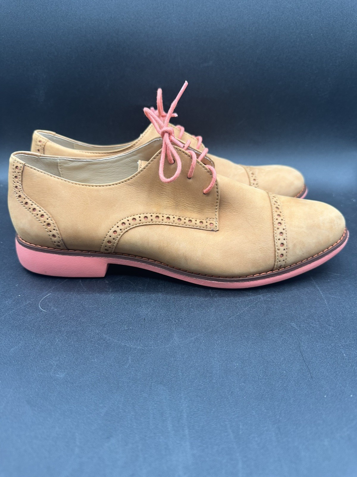 Cole Haan Gramercy Sandstone Nubuck Tan Coral Pink Oxford Shoes Women’s Size 9B