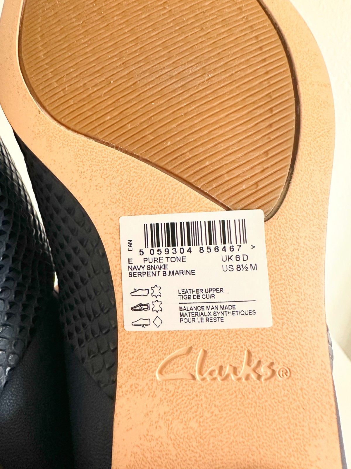 NEW Clarks Pure Tone Cushion Plus Slip On Leather Navy Snake Skin Women 8.5M