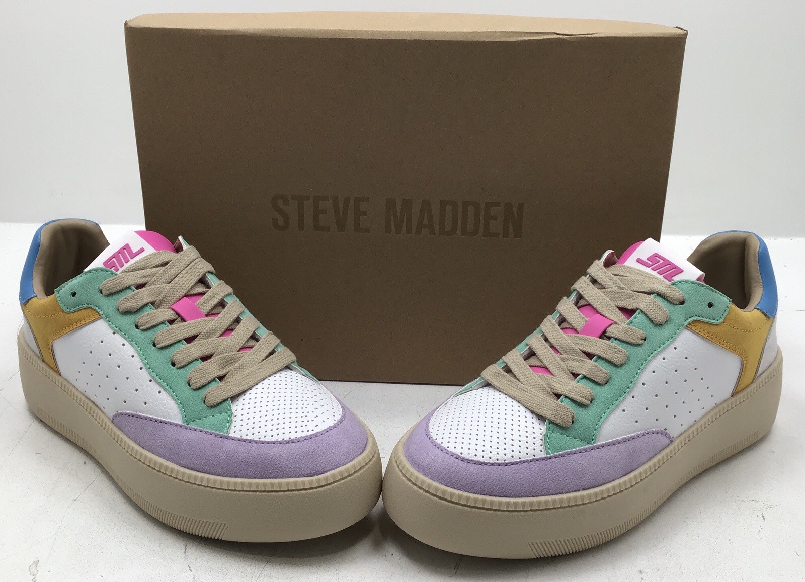 Steve Madden Women’s Sneakers Lynnox White Multi Colorblock Fashion Shoes Sz 8.5