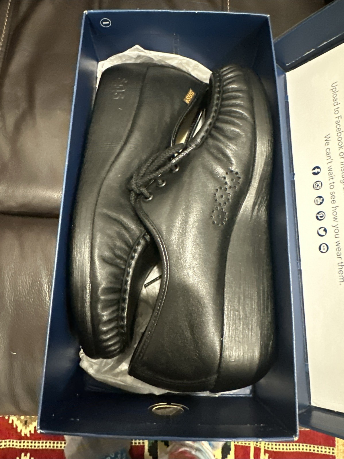 SAS Bounce Womens Oxford Comfort Shoes Size 9.5W Black Handsewn Leather LaceUp