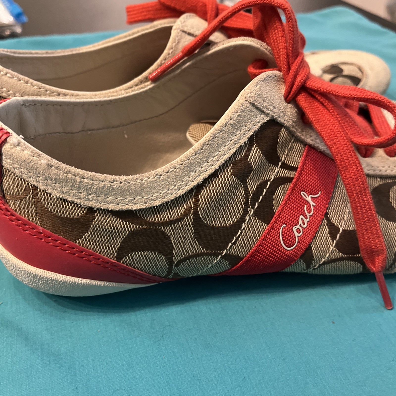 Coach Signature Logo BAYLEE Sneakers Size 9 Suede Leather Canvas Good Cond.