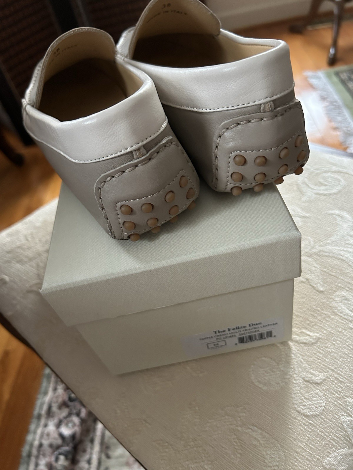 M.Gemi Italian Women’s Felize Driver, 2-tone Khaki & Cream, Sz EU 38/US 7.5
